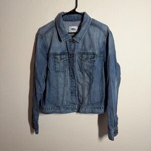 Old Navy Denim Jacket Womens 2XL Blue Long Sleeve Pockets Winter Button Front